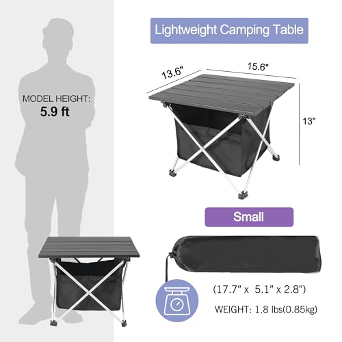 Grope Portable Camping Table Ultralight Aluminum Camp Table with Storage Bag,Beach Table for Sand with Carrying Bag,Prefect for Outdoor,Picnic,BBQ,Cooking,Festival (Black with Storage Bag-S) - color: Black With Storage Bag, size: Small