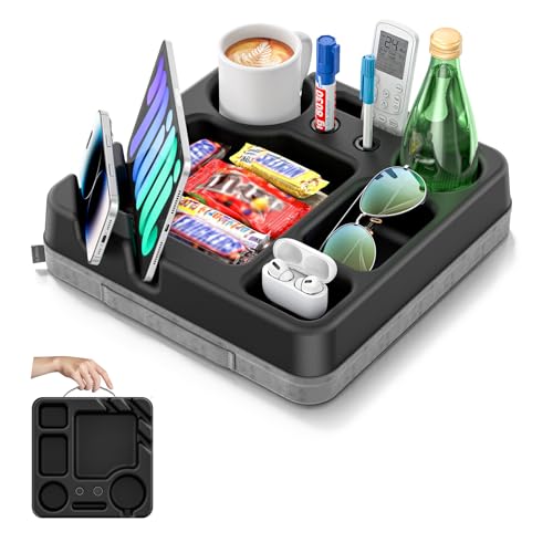 Couch Cup Holder Tray Couch Cup Holder Pillow Bed Tray Snack Sofa Bed Caddy Organizer Beach Sofa Drink Holder Anti-Spill Portable Snack Caddy Couch Remote Holder for Phone Pad Kindle Beverage Black - color: Black