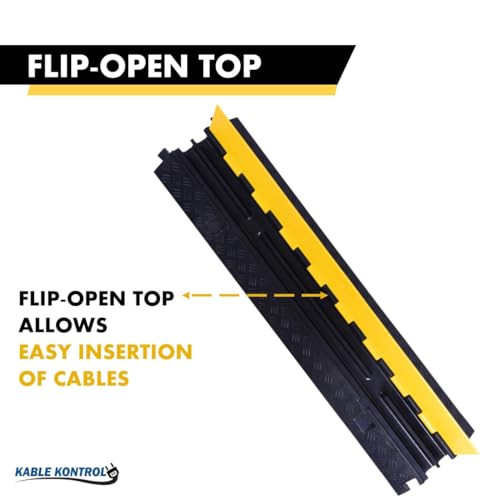 Kable Kontrol Atlas Heavy Duty Cable Protector Ramp - 2 Channel Bulk Wholesale Pallet - 80 Pcs - 40” Long Black & Yellow - 24,000 Lbs Capacity - Rubber Speed Bump Wire Protector Cord Cover - CP9987 - size: 2 Channel - 80 Units