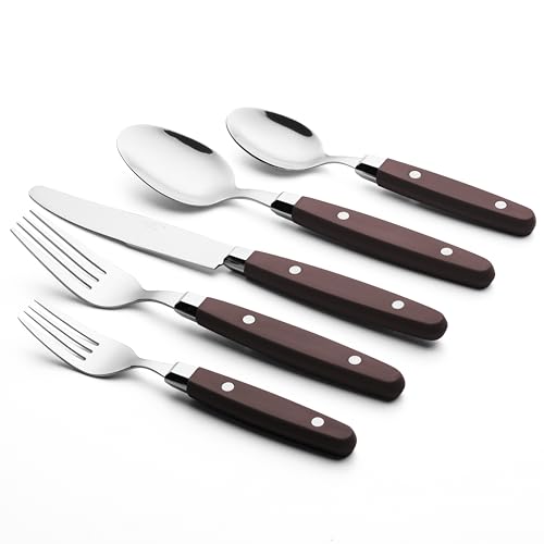 ANNOVA Silverware Set, Retro/Rivet Colorful Stainless Steel Tableware Kitchen Flatware Set Utensils, Includes Dinner Knives, Forks, Spoons, Salad Forks & Dessert Spoons (Chocolate Brown, 20 Pieces) - color: Chocolate Brown, size: 20 Pieces