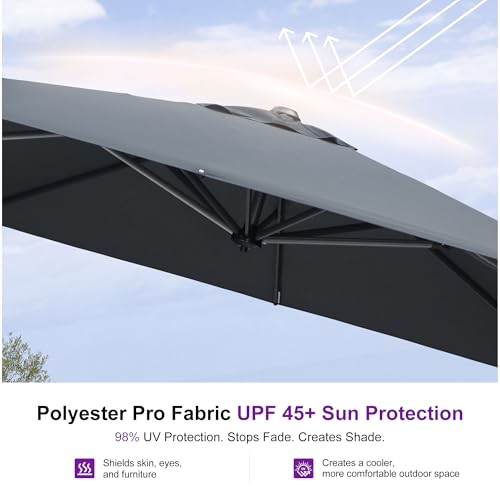PURPLE LEAF 10 Feet Patio Umbrella Outdoor Cantilever Square Umbrella Aluminum Offset Umbrella with 360-degree Rotation for Garden Deck Pool Patio, Grey - color: Grey, size: 10' X 10', style: Standard