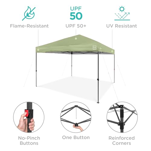 Best Choice Products 10x10ft Pop Up Canopy Tent, Outdoor Shade, 1 Person 1 Minute Set Up, Carry Case, 4 Weight Bags - Sage Green - color: Sage Green, size: 10x10ft