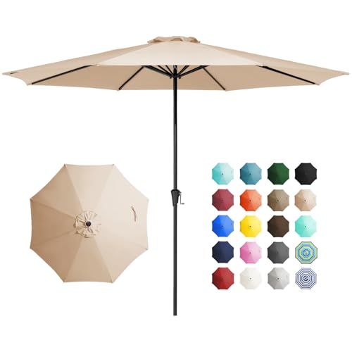 JEAREY 11' Patio Umbrellas Outdoor Table Market Umbrella w/Crank, 8 Sturdy Ribs, UV Protection Windproof for Garden, Deck, Backyard, Pool(Beige) - color: Beige, size: 11ft