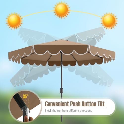Tangkula 10 FT Patio Umbrella, 2-Tiers Scalloped Outdoor Table Market Umbrella with Tilt Adjustment, Crank, 8 Sturdy Ribs for Pool, Deck, Backyard (Coffee) - color: Coffee, size: 10Ft