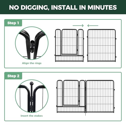 FXW Garden Fence Outdoor for the Yard – 32in(H) x 36.4ft(L) Heavy Duty Metal Animal Barrier for Dog, No Dig Decorative Dog Fence, 16 Panels, Black - color: Black, size: 32"H