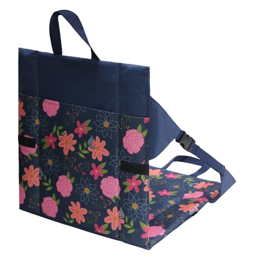 Folding Stadium Seat Cushion with Backrest, Portable Bleacher Pad for Camping,Lightweight Chair with Backrest for Outdoor Sports Concerts - color: Blue Floral
