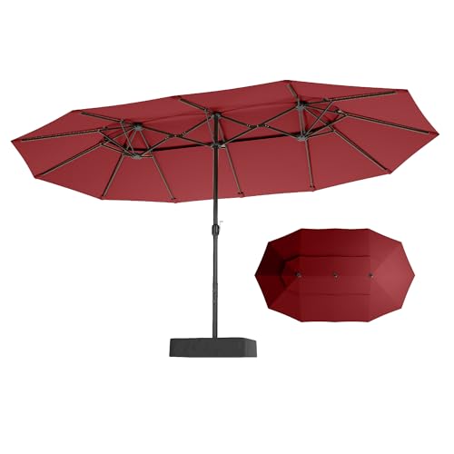 Sophia & William 15ft Extra Large Patio Umbrella with Base Included, 2-Tier Double-Sided Rectangle Outdoor Umbrella with Stand, Market Umbrella for Pool Garden Backyard, Red - color: Red 2-Tier