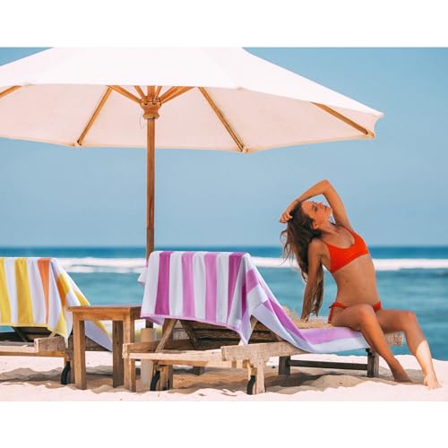 Bornbay Large Beach Towel Oversized - 40"X70" Big Cute Beach Towels, Extra Large Thick Pink Stripe Towels, XL Wide Fluffy Swimming Towel Oversize, Giant Mauve Stripe Cotton Pool Towel for Adults - color: Pink, Mauve