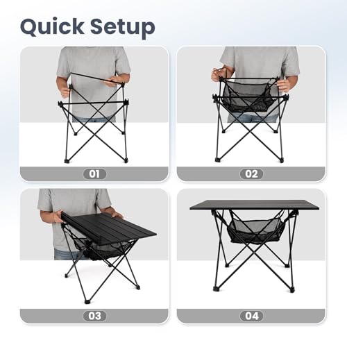 ONETIGRIS Portable Camping Table, Lightweight Beach Table with Storage Net & Carry Bag, Camping Side Table for Outdoor Cooking, Hiking, Fishing, Picnic, Travel
