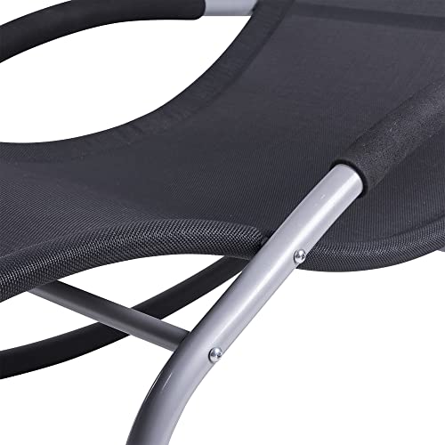 Outsunny Zero Gravity Rocking Chair Outdoor Chaise Lounge Chair Recliner Rocker with Detachable Pillow and Weather-Fighting Fabric for Patio, Deck, Pool, Black - color: Black