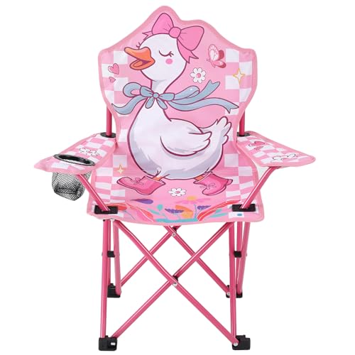 KABOER Kids Outdoor Folding Lawn and Camping Chair with Cup Holder and Carrying Bag, Children's Camping Chairs - color: Pink Goose
