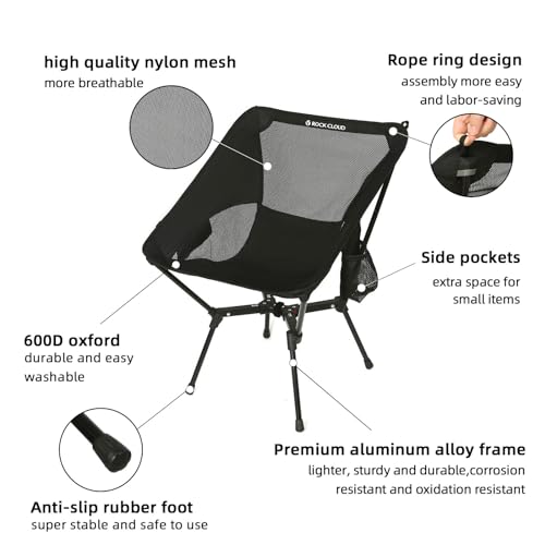 ROCK CLOUD Portable Camping Chair Lightweight Folding Chairs Outdoor for Camp Hiking Backpacking Lawn Beach Sports
