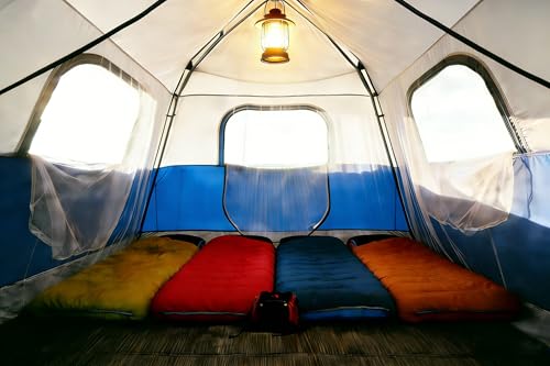3/4 Person Camping Tent with 1 Door, 4 Windows, and Upgraded Ventilation– Instant Setup, Waterproof, 8'x 8'x 67''Oxford Fabric Floor Pop Up in 60 Seconds Includes Rainfly and Backpack - color: 4 Person Dark Blue/2-Layer