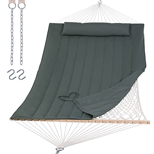 SUNCREAT Portable Double Rope Hammock with Pad, Two Person Tree Hammock for Garden, Backyard, Patio, Poolside, Gray Green - color: Gray Green