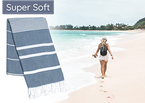 Premium Turkish Beach Towel – 100% Cotton, Sand Free, Oversized, Quick Dry Beach Towel 35”x67” – Ideal for Travel, Pool – Navy - color: Navy
