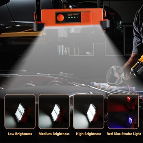 120W Solar Rechargeable Work Light, 144 LED 10000LM Portable Flood Light with Stand, IP66 Waterproof 4 Modes LED Job Site for Mechanic Camping Fishing Car Repair (Orange 1 Pack) - style: Orange 1 Pack