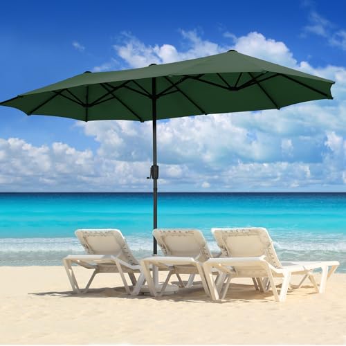 13Ft Large Patio Umbrella Outdoor Double-Sided Market Umbrella w/Easy Crank for Yard, Poolside, Deck, Green - color: Green, size: 13FT Umbrella
