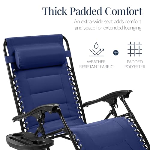 Best Choice Products Oversized Padded Zero Gravity Chair, Folding Outdoor Patio Recliner, XL Anti Gravity Lounger for Backyard w/Headrest, Cup Holder, Side Tray, Polyester Mesh - Cobalt Blue - color: Cobalt Blue