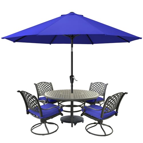 MASTERCANOPY 9FT Patio Umbrella with Push Button Tilt and Crank, Outdoor Market Umbrella with 8 Sturdy Ribs, UV Protection & Waterproof for Garden, Deck, Backyard, Pool (Blue) - color: blue, size: 9FT
