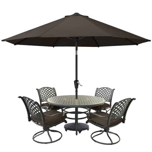 MASTERCANOPY 9FT Patio Umbrella with Push Button Tilt and Crank, Outdoor Market Umbrella with 8 Sturdy Ribs, UV Protection & Waterproof for Garden, Deck, Backyard, Pool (Brown) - color: brown, size: 9FT