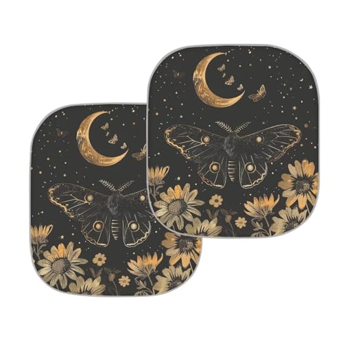 Butterfly Moon 2 pc Auto Sunshade for Car Windshield Sun Shade SUV Front Window Automotive Interior Sun Protection Sun Visor Polyester Sun Shade Keep Your Car Cool - color: Butterfly Moon