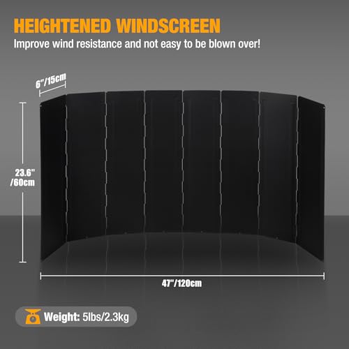 23.6 Inch Extra Tall Camping Stove Windscreen - Heavy Duty 8-Panel Folding Design for Butane Burners and Grills, Camp Stove Windshield for Camping, Hiking, Picnic - color: Black Iron