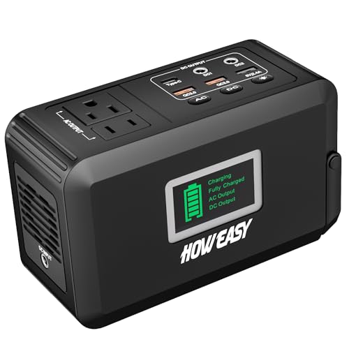 HOWEASY Portable Power Station120W(240W Peak), 24000mAh Camping Solar Generator, Portable Power Bank with 2 110V AC Outlet / 2 DC /3 USB QC3.0/LED Flashlight for Home Camping Emergency Backup - color: Black
