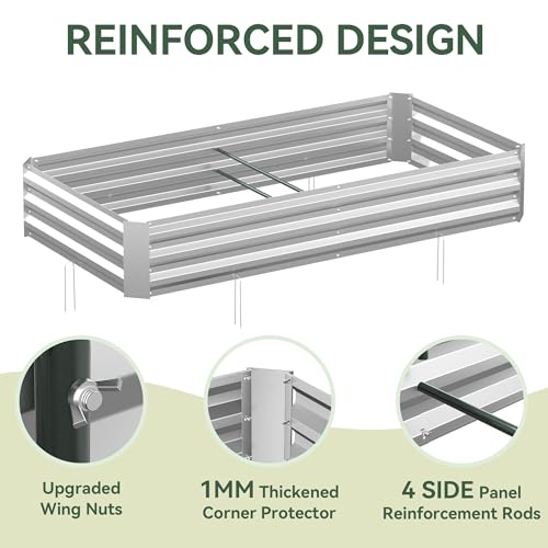 Lineware Raised Garden Bed with Self-Watering System, 6x3x1 ft Elevated Planter Boxes Outdoor with PE Cover, Galvanized Raised Beds for Gardening,Vegetables,Flowers, Backyard, Patio - size: 6x3x1 ft