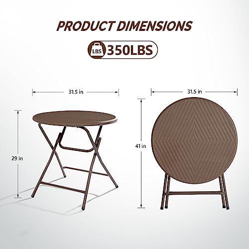VINGLI 32" Round Folding Commercial Banquet Table, Portable Plastic Coffee Card Dining Table for Kitchen or Outdoor Party Wedding Event, 1 Pack, Brown - color: Brown