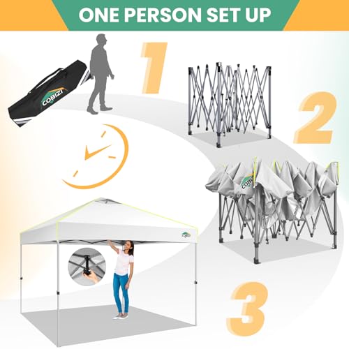 COBIZI 10x10 Pop Up Canopy Tent, Outdoor Party Tent Without Sidewall One Push Setup Glow, 3 Adjustable Height Air Vent Waterproof UPF50+, Bag, 4 Sandbag, 8 Stake, 4 Rope for Beach, Commercial - color: White, size: 10x10