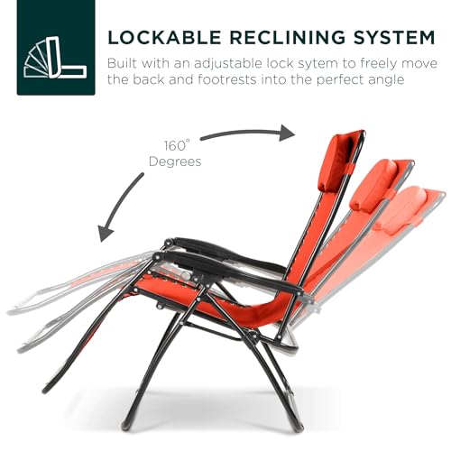 Best Choice Products Oversized Zero Gravity Chair, Folding Outdoor Patio Lounge Recliner w/Cup Holder Accessory Tray, Pillow - Burnt Orange - color: Burnt Orange