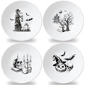 4 Set 10 Inch Halloween Gothic Plates Melamine Halloween Dinnerware Set Reusable Skull Candle Bat Tombstone Crow Melamine Plate Dishwasher for Toddlers Creatively Drop Resistant Cute Plastic Dish - style: Gothic