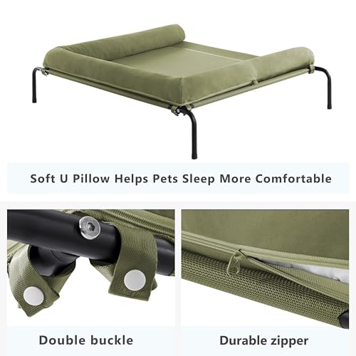 Cooling Elevated Dog Bed for Large Dogs, Outdoor Raised Dog Beds Portable Dogs Cot Bed W/Breathable Mesh, Pet Cots W/Removable Waterproof Bolster - color: Green, size: 43.0"L x 31.0"W x 8.0"Th