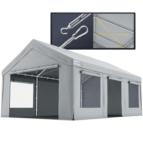 Quictent Heavy Duty 12x20 ft Carports with Side Zipper Doors & Snowproof Steel Cables & Ventilated Windows, Waterproof Storage Shelter for Car, Boat, RV, Outdoor Equipment, Gray - color: Gray, size: 12'x20' Standard