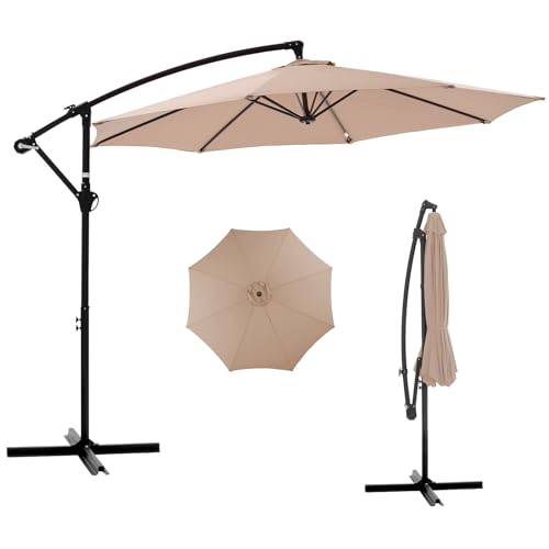 NEWBULIG 10FT Patio Umbrella, Offset Cantilever Outdoor Patio Table Umbrella, UV Protection, Fade Resistant Fabric, Easy Tilt Adjustment for Pool, Deck, Garden, Backyard - color: Khaki, size: 10FT-Basic