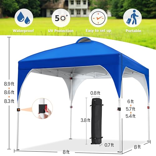 Yaheetech 8x8 Pop Up Canopy Tent with Vent, Easy Set Up Tent, Instant Sun Shelter Canopy with Wheeled Bag, 4 Sandbags, 8 Stakes & 4 Ropes, for Parties, Beach, Outdoor, Blue - color: Blue, size: 8x8