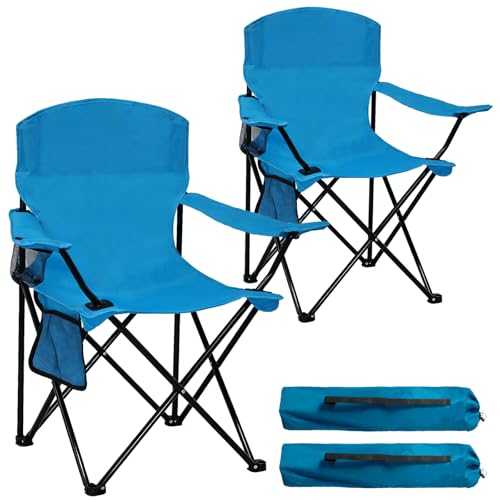 2 Pack Folding Camping Chair with Cup Holder & Side Storage Bag 300lbs Capacity Lightweight High Back Portable for Beach, Picnic, Sport, Blue - color: Blue, size: 2 Pack