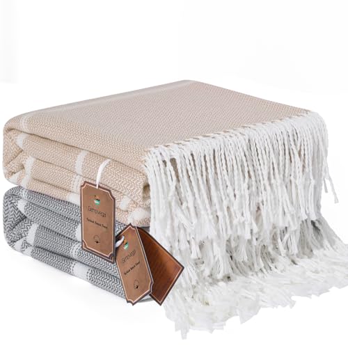 2 Packs Turkish Beach Vacation Essentials Towels Quick Dry Sand Free Soft Absorbent Adult Oversized Bath Pool Swim Towel Lightweight Thin Fast Drying Over The Lounge Chair Towel Sand Repellent Anti - color: 2 Pack Beige Dark Gray, size: 72 x 36 inch
