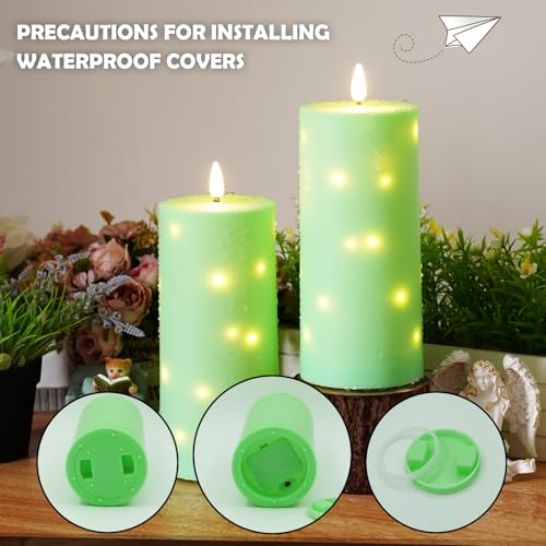 kakoya 10" x 4" Large Outdoor Waterproof Flickering Flameless Candles with Timer,2Pcs Battery Operated LED Pillar Candles with Embedded Star String for Outdoor Lanterns,Porch,Patio Decor(Green) - color: Green, size: 2PCS-D4"xH10"