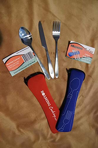 Reusable Travel Utensils with Case | Fork and Spoon Set with Knife and Optional Straws Great Office, Travel, or Camping Accessories | Lightweight, Sturdy Utensils - color: 3pc Set - Blue
