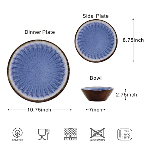 Melamine Dinnerware Sets 12 Pcs, Plates and Bowls Sets, Melamine Plates, Outdoor Dishes Sets, Unbreakable Dinnerware, Serving Dishes for Entertaining, Dishwasher Safe, BPA Free (Classic Blue) - color: Classic Blue
