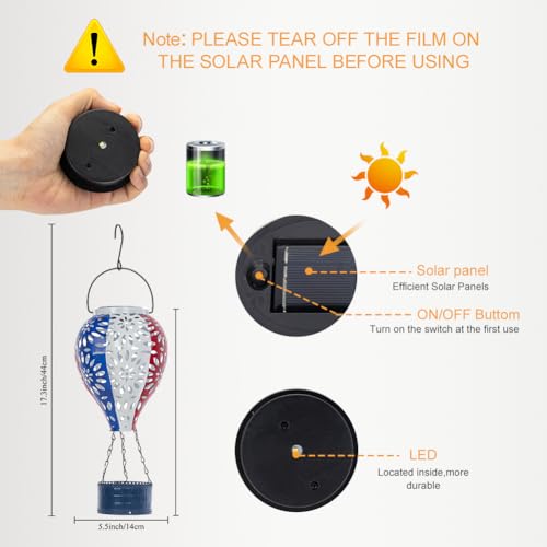 Solar Hot Air Balloon Lantern,Hanging Lantern Outdoor Waterproof Decorative Metal LED Solar Lights for Trees Patio Garden Yard Porch Decor, Flag - style: Flag