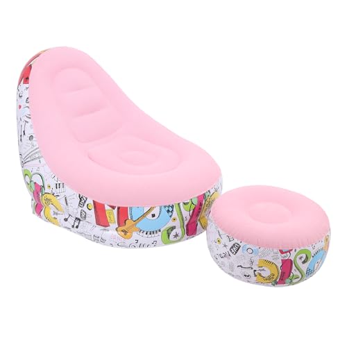 Zunate Inflatable Lounger Chair with Foot Stool, Portable Air Sofa Bed for Camping, Outdoor, Beach & Patio - Flocking Fabric, Foldable & Includes Repair Patch (Pink) - color: Pink