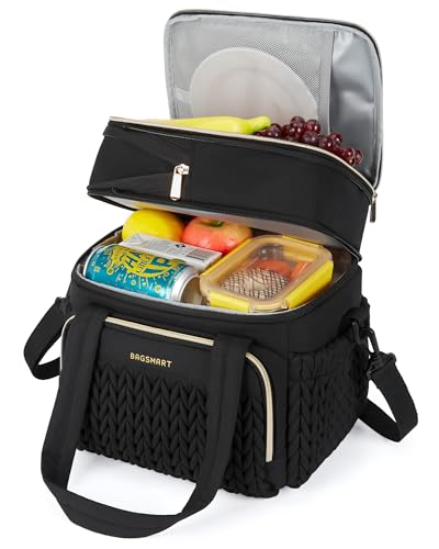 BAGSMART Insulated Lunch Box for Women, Double Deck Leakproof Cooler Bag with Expandable Design for Office Work & Outdoor Picnic - color: Black