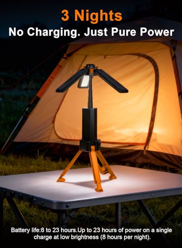 15000mAh Rechargeable Telescopic Camping Light, Portable Flashlight & Lantern with Reinforced Tripod Base, Height Adjustable Dimmable Tent Light, Power Bank for Outdoor BBQ, Hiking, Job Site, Orange - color: Orange