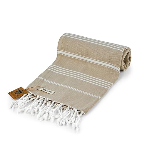 100% Organic Turkish Cotton Beach and Bath Towel, Peshtemal Towel Blanket, Quick Dry Sand Free, Oversized Light Compact, Diamond Weave, Prewashed, 71 x 39 Inches (Light Brown) - color: Light Brown