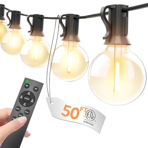 Outdoor String Lights with Remote 50FT - Dimmable Patio Lights with Waterproof G40 LED Globe Bulbs, Connectable Shatterproof Hanging Lighting for Outside Bistro Garden Backyard Deck Decor - color: G40-Globe Bulb, size: 50ft With Remote