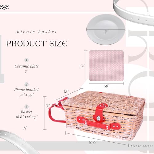 Picnic Basket Set for 4 with Waterproof Blanket Mat Insulation Bag Wicker Floral Pink Red Love Plaid Cute Kawaii Gift for Wedding Birthday Summer Camp Outdoor Camping Beach Travel Christmas - color: Red Heart