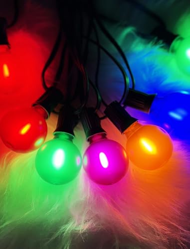 25Ft LED Christmas Outdoor String Lights, G40 Globe Lights with 27 0.6W Multicolor Bulbs, Vintage Christmas Lights for Holiday Party Backyard Wedding Garden Patio Porch Decor, Green Wire - color: Frosted Multicolor, size: 25Ft