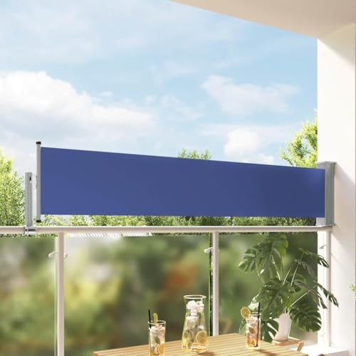 vidaXL Retractable Side Awning, Folding Privacy Screen, Outdoor Divider Wall, Patio Awning for Deck Porch Garden Terrace, 23.6"x118.1" Blue - color: Blue, size: 23.6" x 118.1"